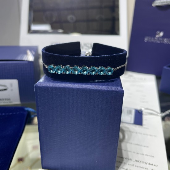 Swarovski Exalta Bracelet Round Cut Blue Rhodium Plated 5643755 L24cm