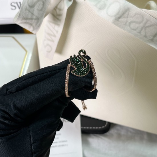 Swarovski Iconic Swan Bangle Swan Green Rose Gold Tone Plated 5650065