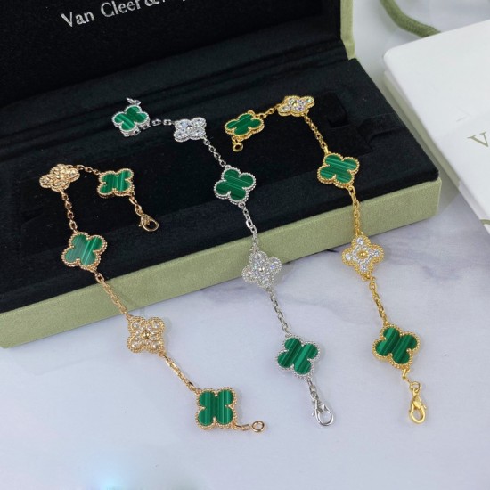 Van Cleef & Arpels Sweet Alhambra Of Rose Gold/Silver/Gold Green Bracelets 3 Colors