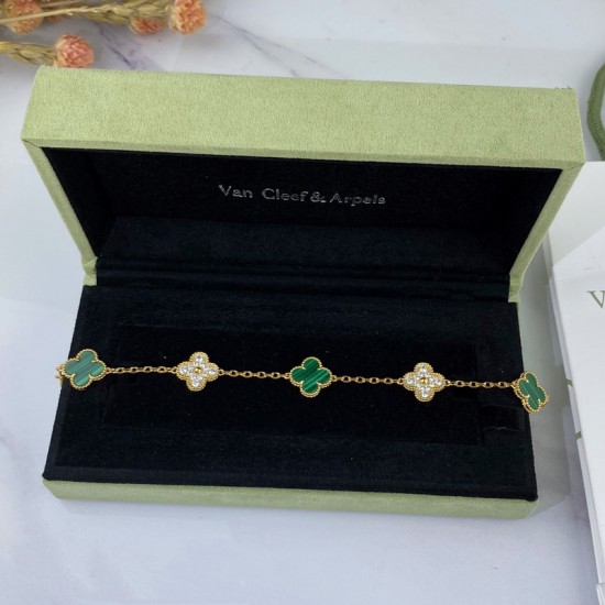 Van Cleef & Arpels Sweet Alhambra Of Rose Gold/Silver/Gold Green Bracelets 3 Colors