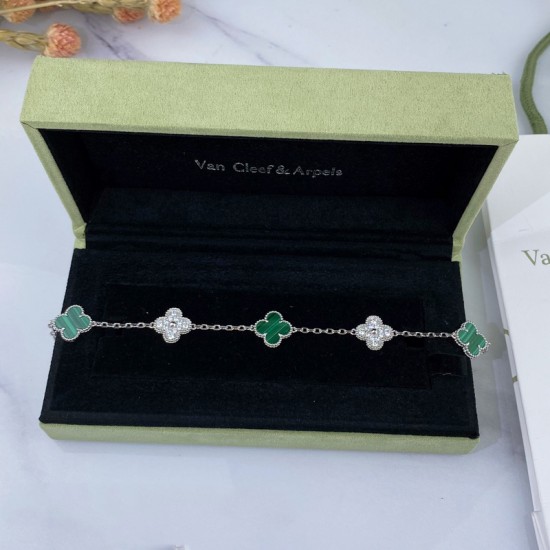 Van Cleef & Arpels Sweet Alhambra Of Rose Gold/Silver/Gold Green Bracelets 3 Colors