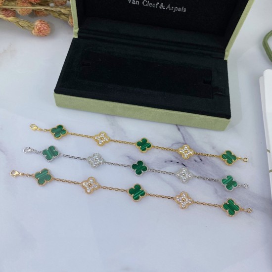 Van Cleef & Arpels Sweet Alhambra Of Rose Gold/Silver/Gold Green Bracelets 3 Colors