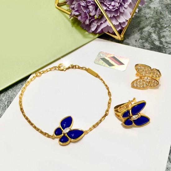 Van Cleef & Arpels Two Butterfly Of Gold/Blue Bracelets