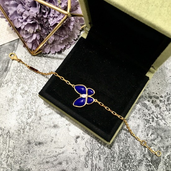 Van Cleef & Arpels Two Butterfly Of Gold/Blue Bracelets