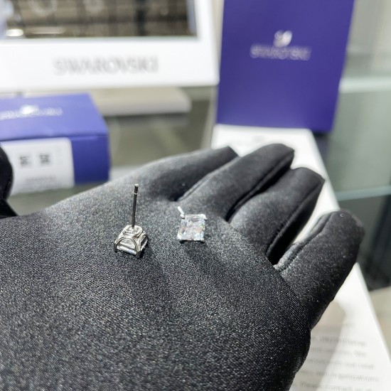 Swarovski Attract Stud Earrings Square Cut White Rhodium Plated 5509936