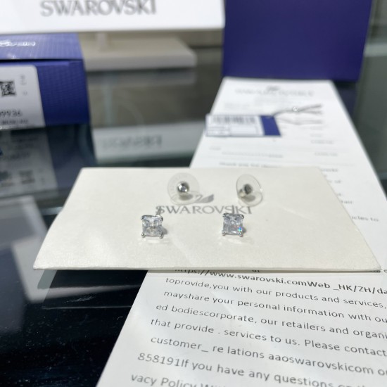 Swarovski Attract Stud Earrings Square Cut White Rhodium Plated 5509936