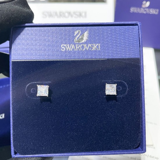 Swarovski Attract Stud Earrings Square Cut White Rhodium Plated 5509936