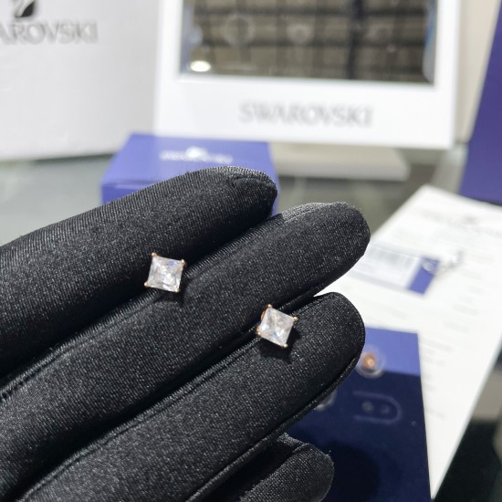 Swarovski Attract Stud Earrings Square Cut White Rose Gold Tone Plated 5509935