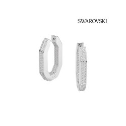 Swarovski Dextera Hoop Earrings Octagon Shape Medium White Silver 5618308