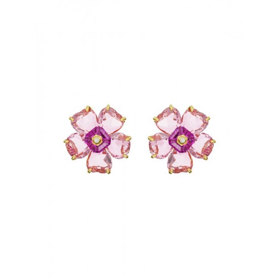 Swarovski Florere Stud Earrings Flower Pink Gold Tone Plated 5650563