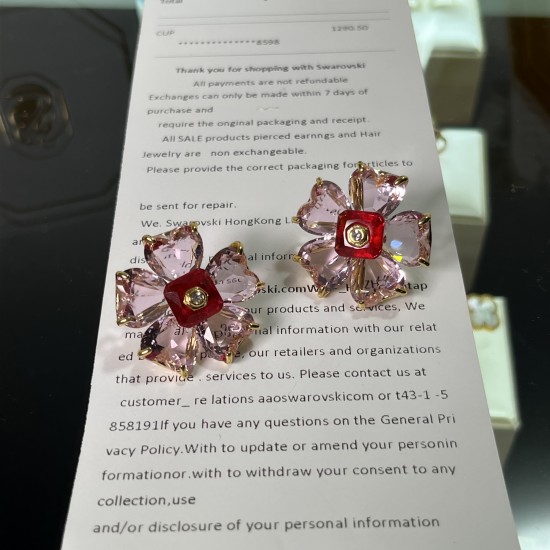 Swarovski Florere Stud Earrings Flower Pink Gold Tone Plated 5650563