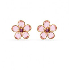 Swarovski Florere Stud Earrings Flower Pink Gold Tone Plated 5656635