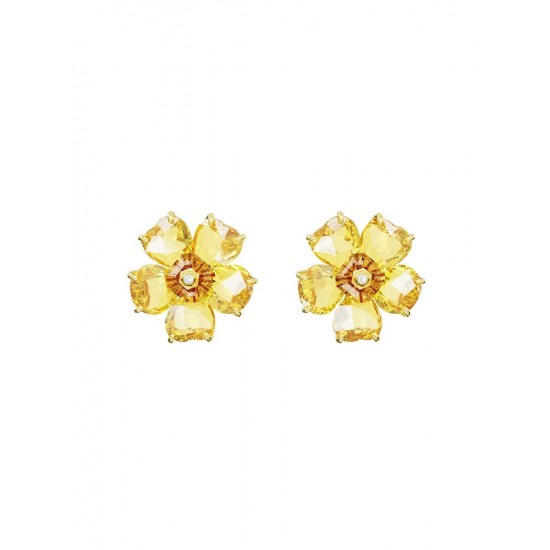 Swarovski Florere Stud Earrings Flower Yellow Gold Tone Plated 5650571