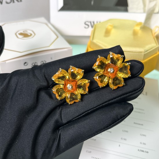 Swarovski Florere Stud Earrings Flower Yellow Gold Tone Plated 5650571