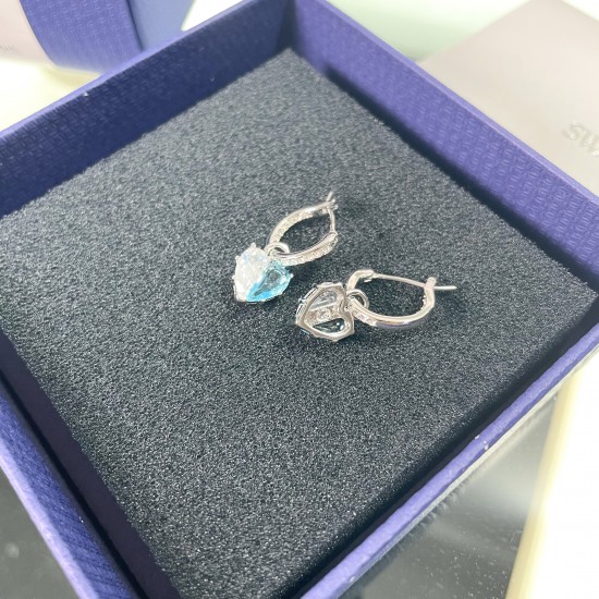 Swarovski Gema 520 Drop Earrings Heart Blue Rhodium Plated 5653565