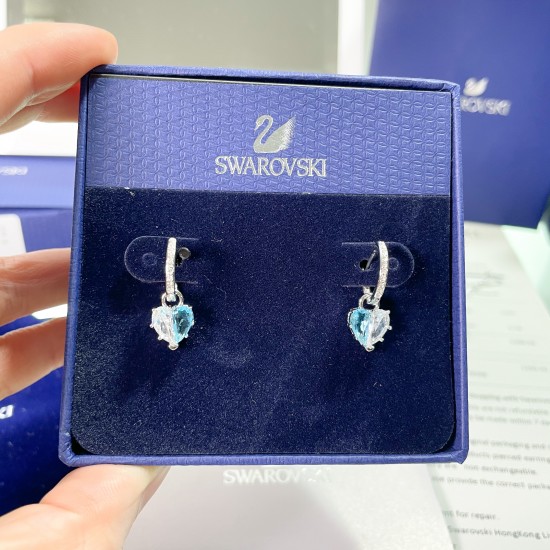 Swarovski Gema 520 Drop Earrings Heart Blue Rhodium Plated 5653565