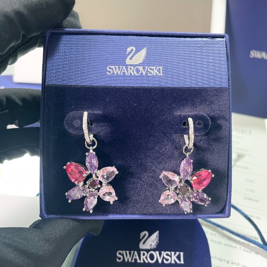 Swarovski Gema Drop Earrings Mixed Cuts Flower Pink Rhodium Plated 5658397