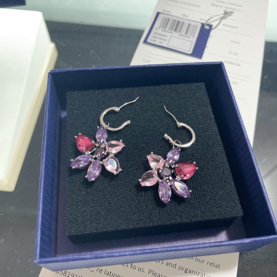 Swarovski Gema Drop Earrings Mixed Cuts Flower Pink Rhodium Plated 5658397