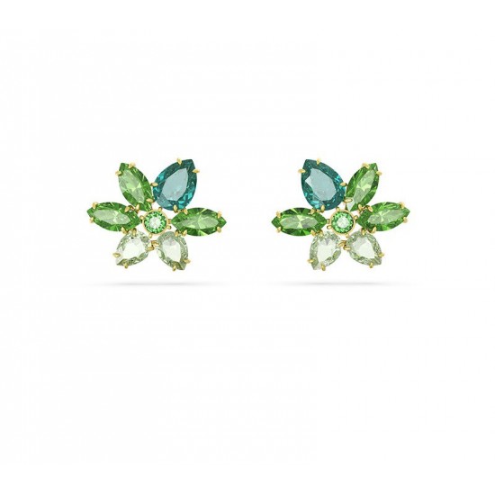 Swarovski Gema Stud Earrings Mixed Cuts Flower Green Gold Tone Plated 5658400