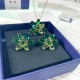 Swarovski Gema Stud Earrings Mixed Cuts Flower Green Gold Tone Plated 5658400