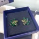 Swarovski Gema Stud Earrings Mixed Cuts Flower Green Gold Tone Plated 5658400