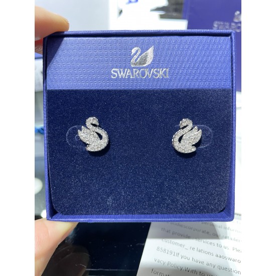 Swarovski Iconic Swan Earrings Swan White Rhodium Plated 5647873