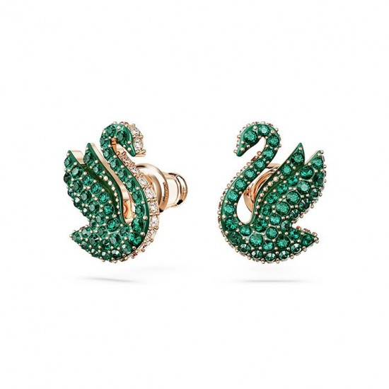 Swarovski Iconic Swan stud Earrings Swan Green Rose Gold Tone Plated 5650063