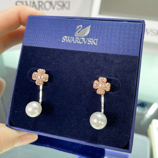 Swarovski Latisha Earrings Flower Pink Rhodium Plated 5636486