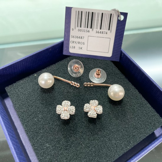 Swarovski Latisha Earrings Flower White Rose Gold Tone Plated 5636487