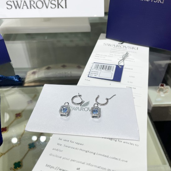 Swarovski Millenia Drop Earrings Octagon Cut Blue Rhodium Plated 5619500