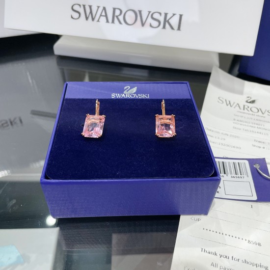 Swarovski Millenia Drop Earrings Octagon Cut Pink Rose Gold Plated 5619502