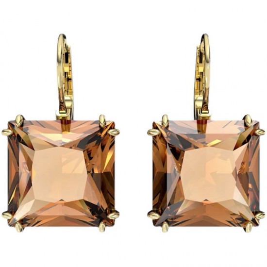 Swarovski Millenia Drop Earrings Square Cut Brown Gold Tone Plated 5619494