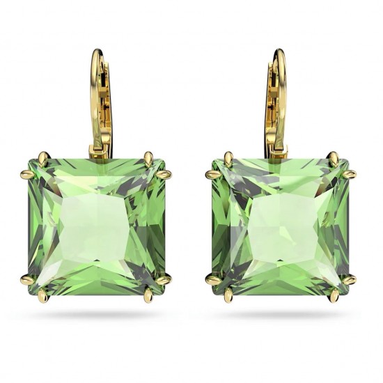 Swarovski Millenia Drop Earrings Square Cut Green Gold Tone Plated 5636564