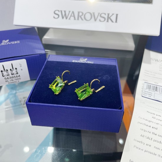 Swarovski Millenia Drop Earrings Square Cut Green Gold Tone Plated 5636564