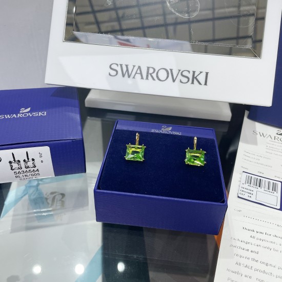 Swarovski Millenia Drop Earrings Square Cut Green Gold Tone Plated 5636564