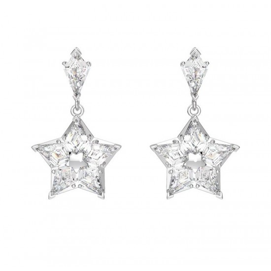 Swarovski Stella Drop Earrings Kite Cut Star White Silver Phodium Plated 5652002