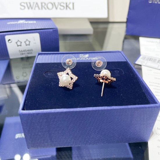 Swarovski Stella Stud Earrings Round Cut White Rose Gold 5645465