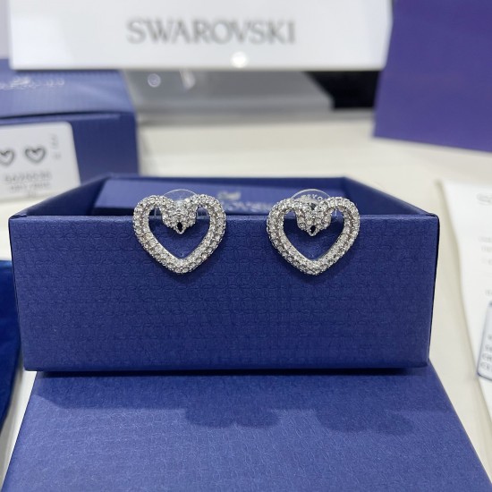 Swarovski Una Stud Earrings Heart Medium White Rhodium Plated 5625535