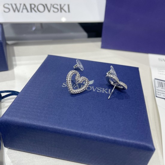 Swarovski Una Stud Earrings Heart Medium White Rhodium Plated 5625535