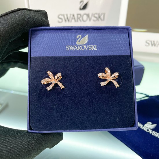 Swarovski Volta Stud Earrings Bow White Rose Gold Tone Plated 5647572