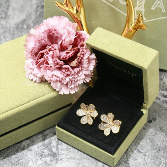 Van Cleef & Arpels Frivole Of Rose Gold/Silver VCA Earrings Gold 3 Colors