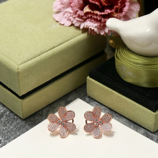 Van Cleef & Arpels Frivole Of Rose Gold/Silver VCA Earrings Gold 3 Colors