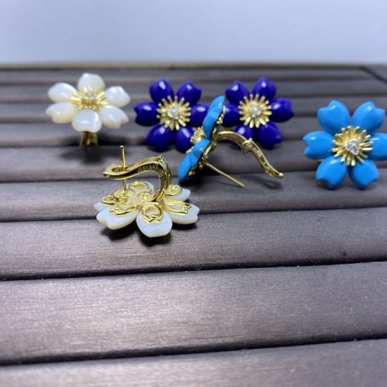 Van Cleef & Arpels Rose De Noel Of Blue White VCA Earrings 3 Colors