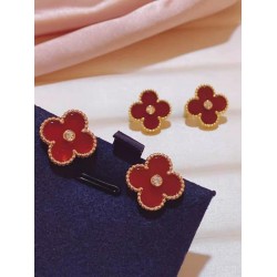 Van Cleef & Arpels Sweet Alhambra Gold Red Earrings 