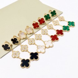 Van Cleef & Arpels Sweet Alhambra Gold VCA Earrings Red Green Black 3 Motifs 