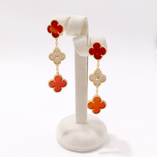 Van Cleef & Arpels Sweet Alhambra Gold VCA Earrings Red Green Black 3 Motifs