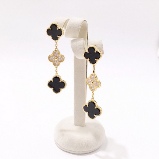 Van Cleef & Arpels Sweet Alhambra Gold VCA Earrings Red Green Black 3 Motifs