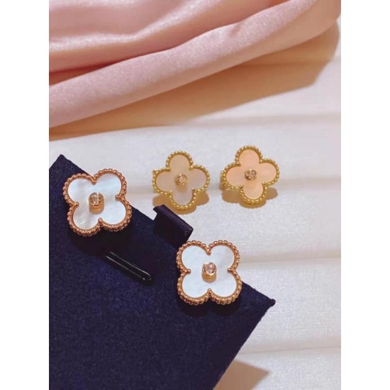 Van Cleef & Arpels Sweet Alhambra Gold White Earrings