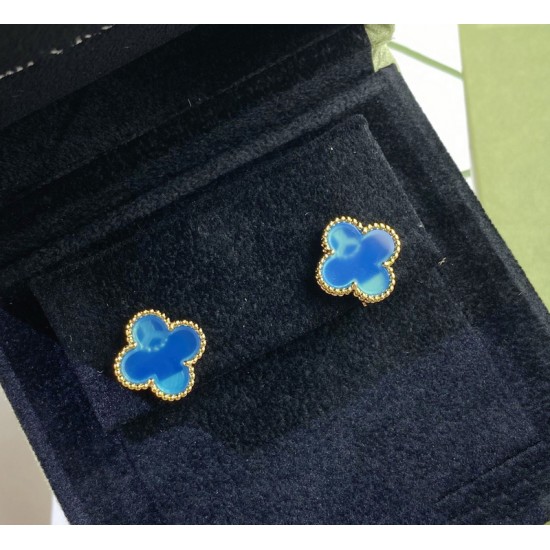 Van Cleef & Arpels Sweet Alhambra Of Blue And Gold Blue VCA Earrings 2 Colors