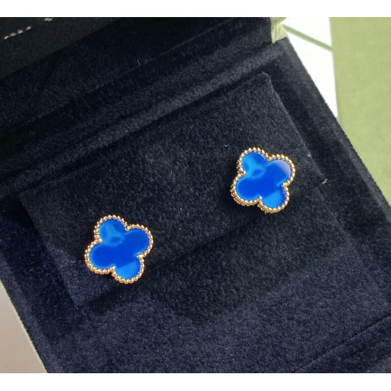 Van Cleef & Arpels Sweet Alhambra Of Blue And Gold Blue VCA Earrings 2 Colors